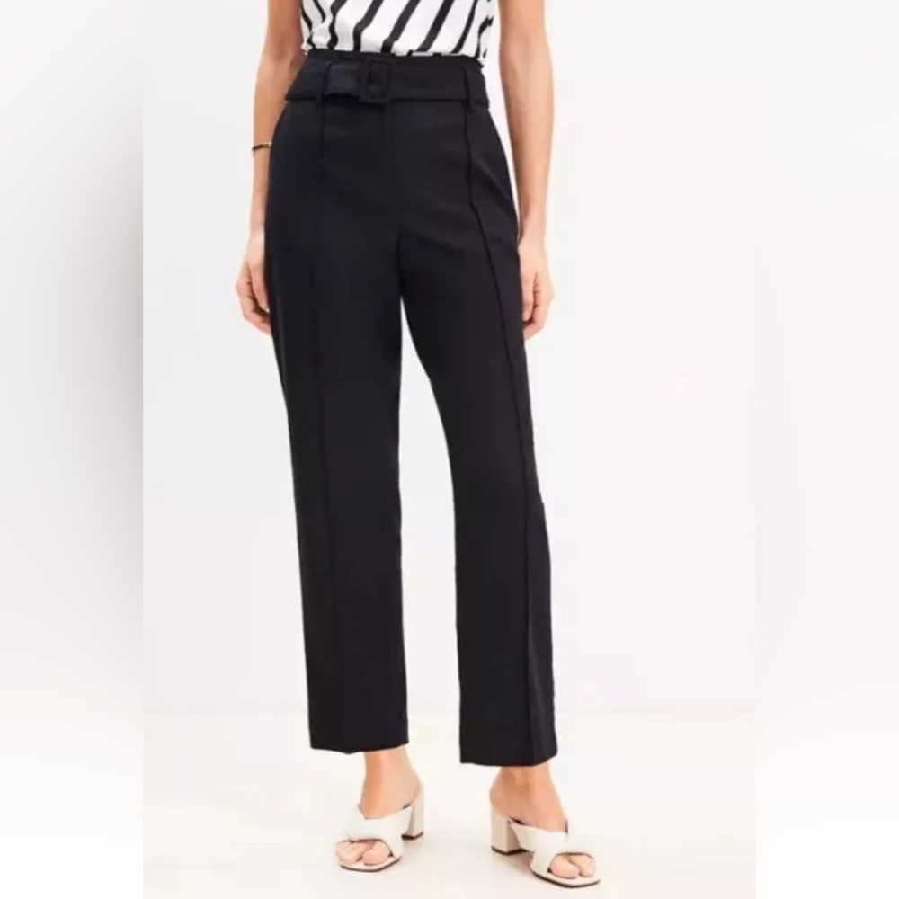 Ann Taylor LOFT Pintucked Belted Slim Pants Linen Cotton Twill‎ Womens 6 (1656)